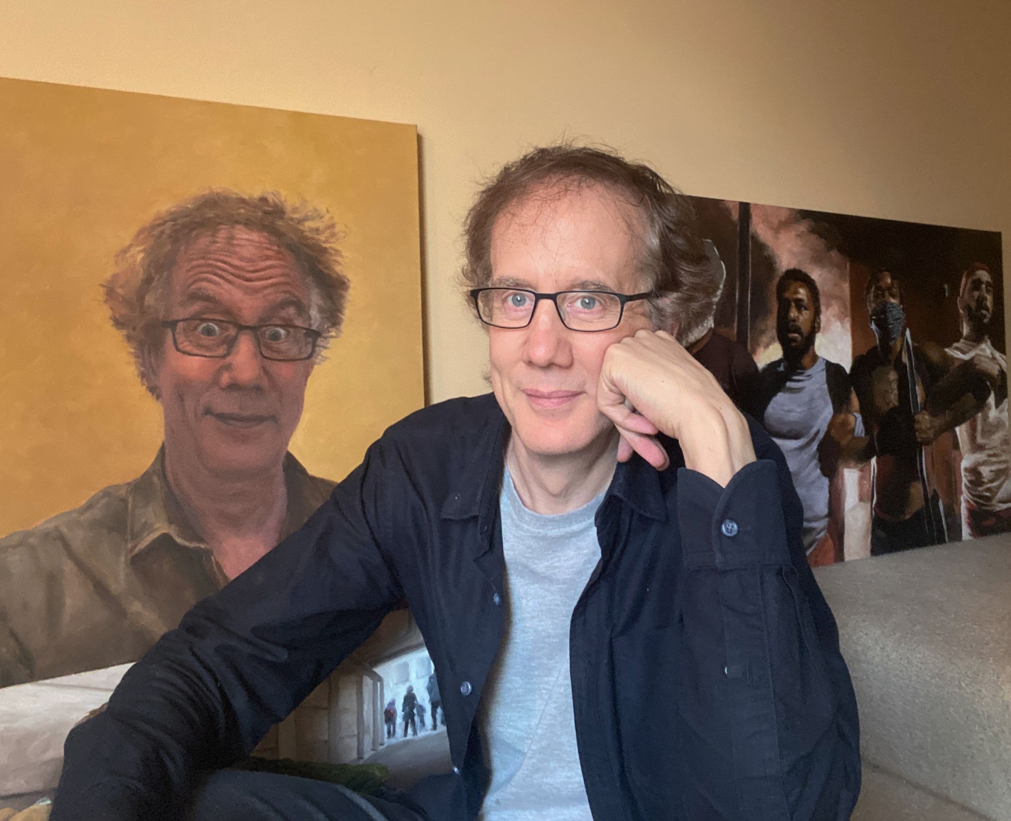 Andrew with his painting 'Feeling 2020'